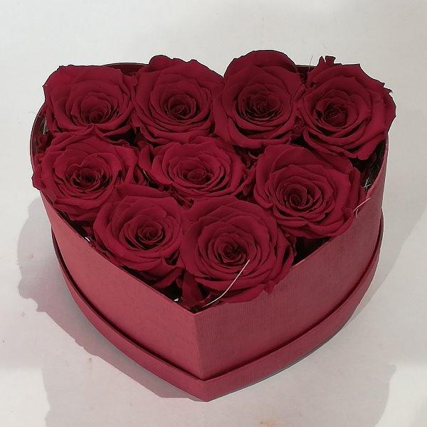 H 3     Herzbox aus roten gefriergetrockneten Rosen, ca. 9 Stück Bild 1